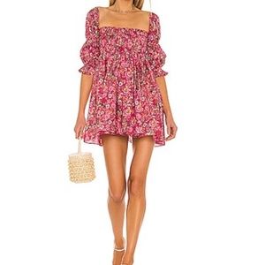 Revolve Floral Mini Dress - Puffy Mid Length Sleeves - Size Large - Worn Once